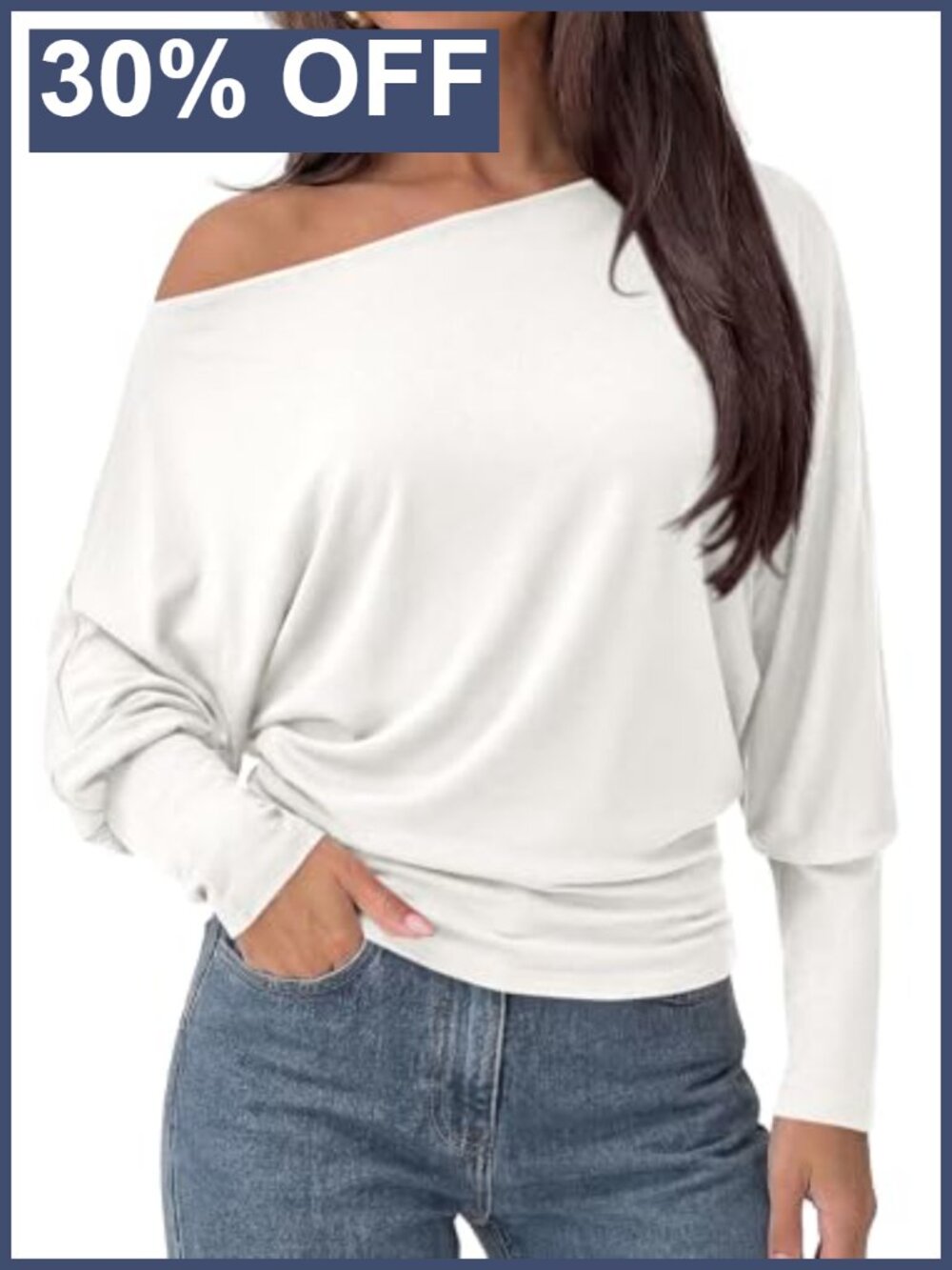 Off Shoulder Batwing Long Sleeve Knit Top, Ribbed Stretchy Pullover, Tunic